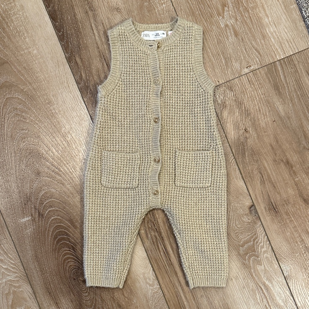 Zara Tan Knit Buttoned Romper